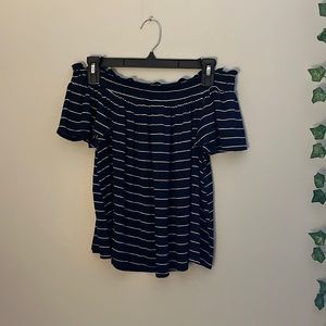 Navy Blue And White Striped Off The Shoulder Blouse (Small)/ SO